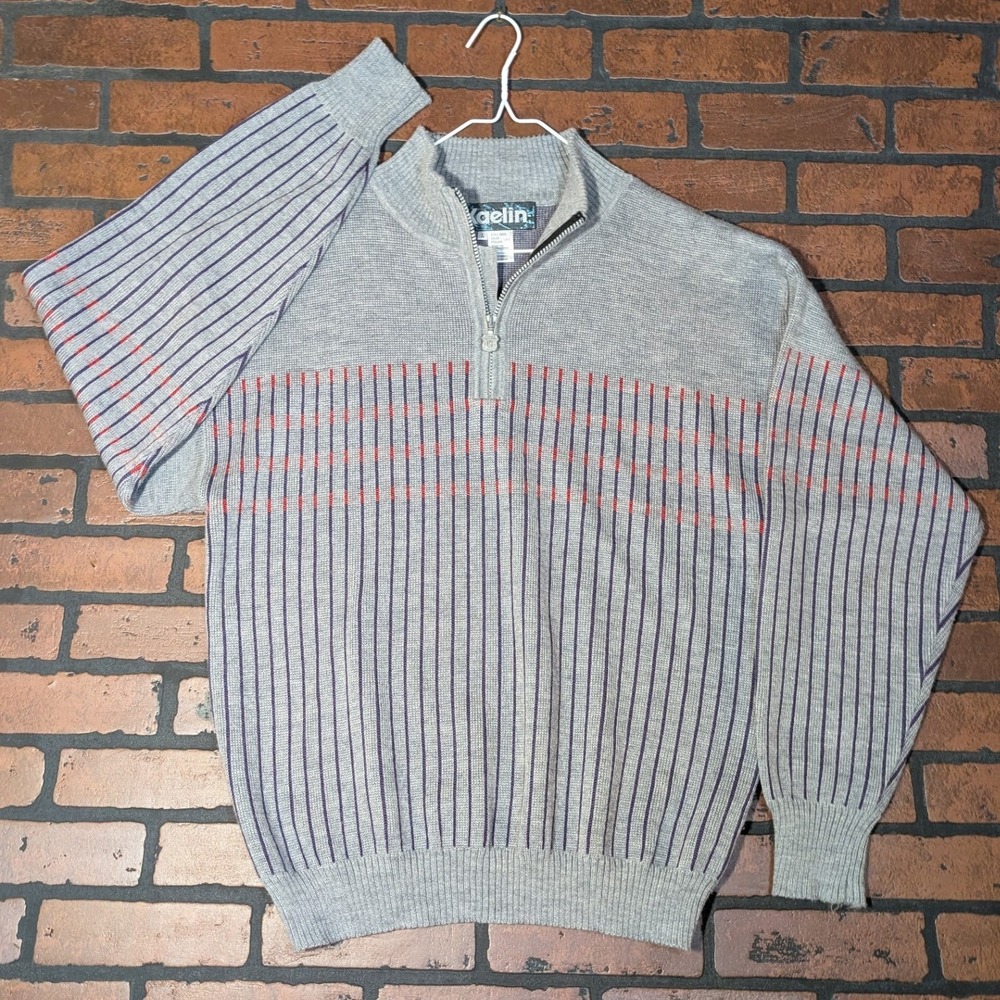 Vintage Kaelin Wool Blend Men's L Cozy Oversized‎ Striped Knit Sweater